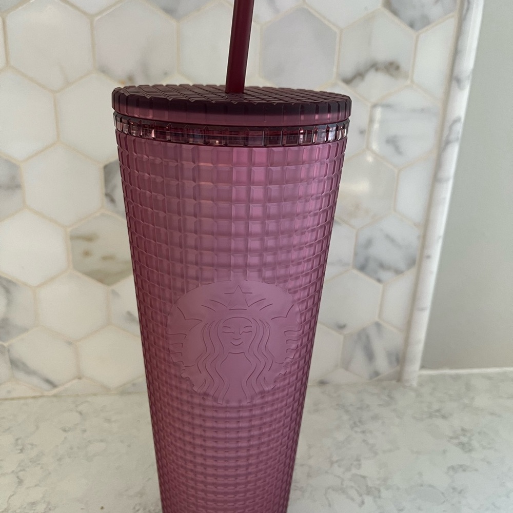 Starbucks Fall 2023 Maroon Wine Soft Touch Grid 24oz Tumbler - Picture 1 of 7